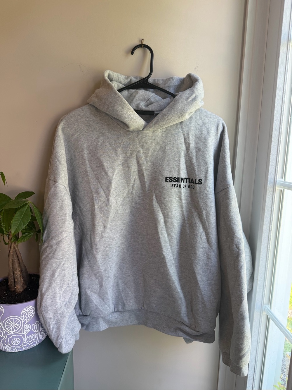 Fear of God Essentials Light Gray Hoodie with Chest Logo
